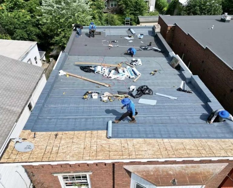 Modified flat roof installation project on a commercial building in Albany NY