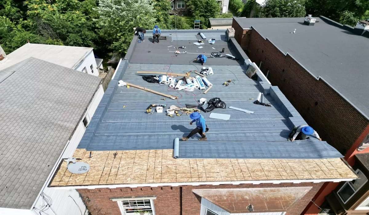 Modified flat roof installation project on a commercial building in Albany NY