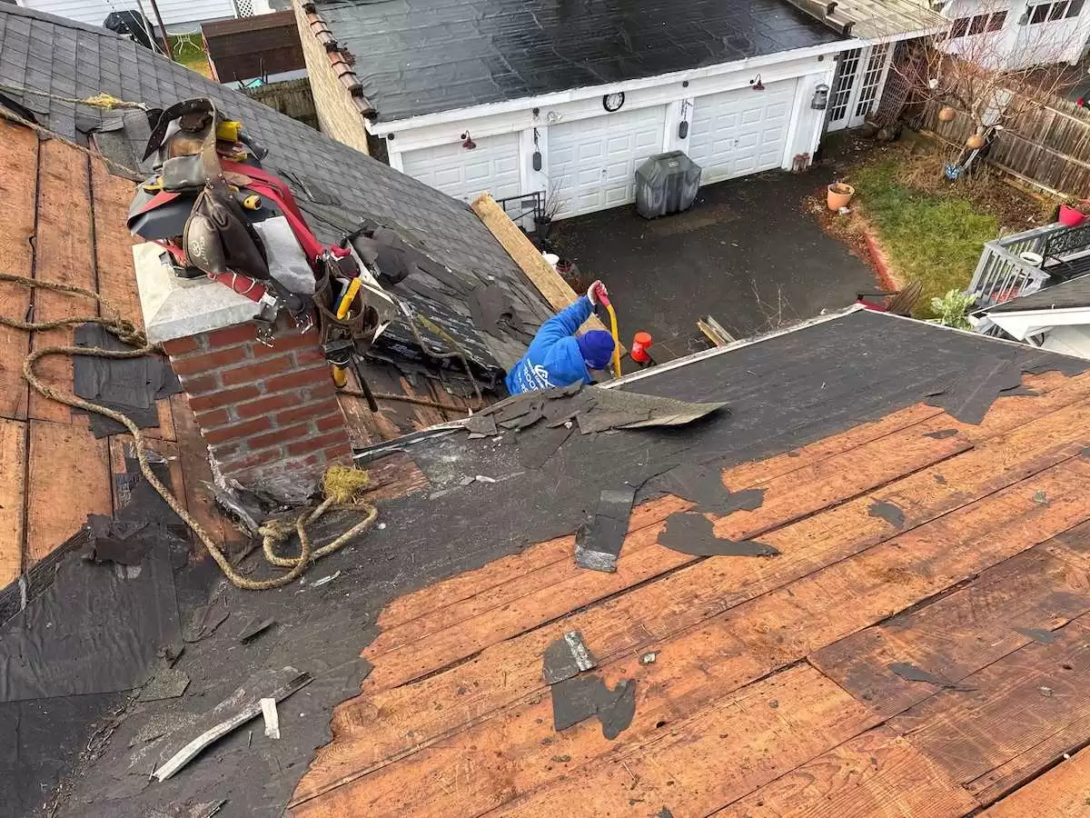 Before and after tree damage restoration - completed roof repair in Capital Region